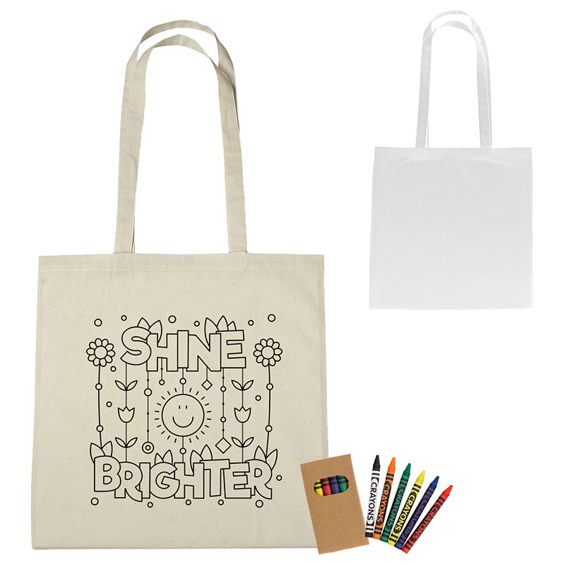 Buy Custom 100% Cotton Coloring Tote Bag with Crayons - Optamark